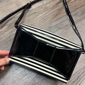 Kate Spade Poissette Ribbon Black White Striped Patent Shoulder Bag Purse